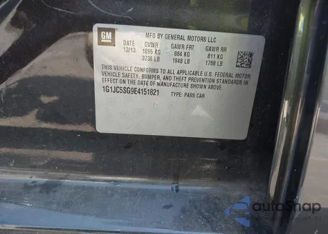 2014 Chevrolet Sonic Lt from USA, damaged, VIN 1G1JC5SG9E4151821